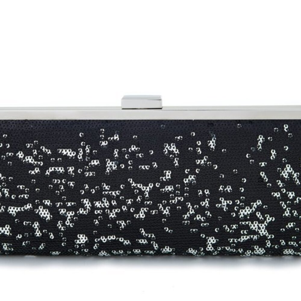 Style & Co Clutch Sequined Purse Black Silver Even
